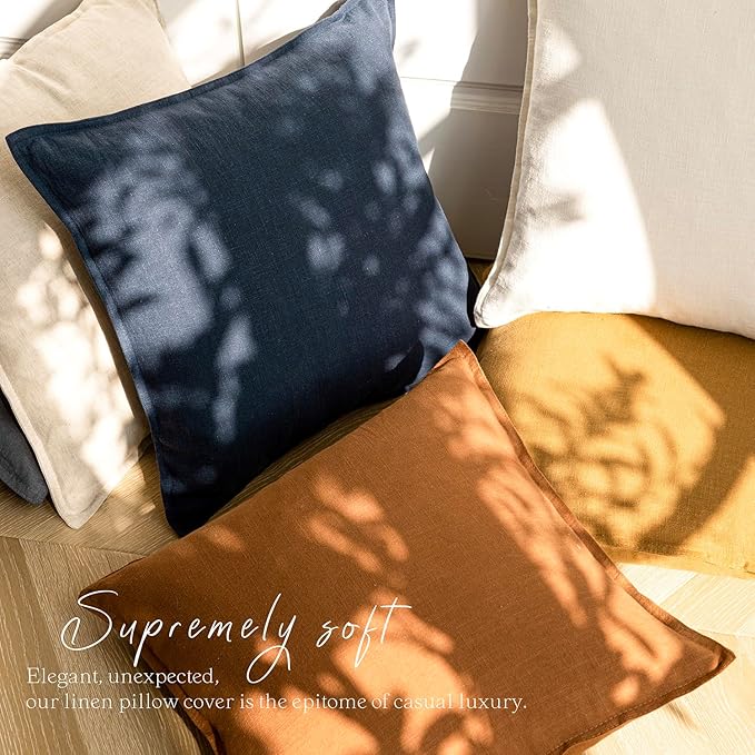 Foindtower Pack of 2, Decorative Linen Solid Throw Pillow Covers Soft Accent Square Cushion Case Boho Farmhouse Pillowcase for Chair Couch Sofa Bedroom Living Room Home Decor 26 x 26 Inch Navy Blue