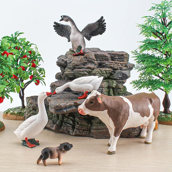 LC JoyCre 5PCS Goose Toy Goose Figurine Cow Toy Piggy Animal Figure for Toddlers Preschool Animals Figures Eduactional Project Diorama Model for Kids 3 4 5 6