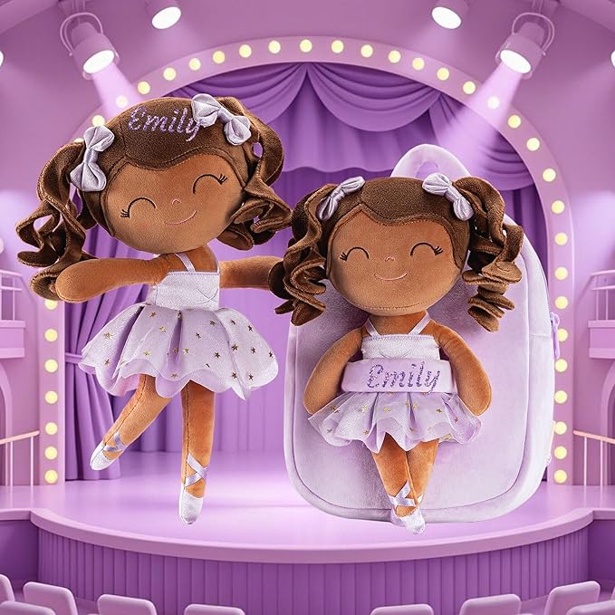 Gloveleya Personalized Ballerina Doll with Custom Name – Soft Plush Baby Girl Gift for Birthday, Christmas, Baby Shower & Keepsake – 13 Inch Lavender Ballet Girl Toy