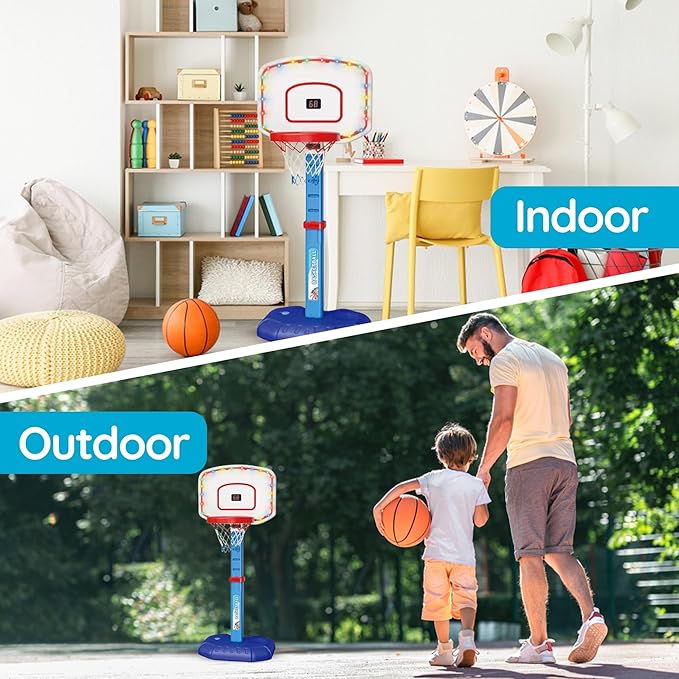 Basketball Hoop Set for Kids Toddler Indoor Outdoor, Digital Scoreboard, Adjustable Height 3 Levels, 2 Balls, Easy Setup, Poolside Sports Portable Goal, Ages 3-12, Toy for Boys Girls.