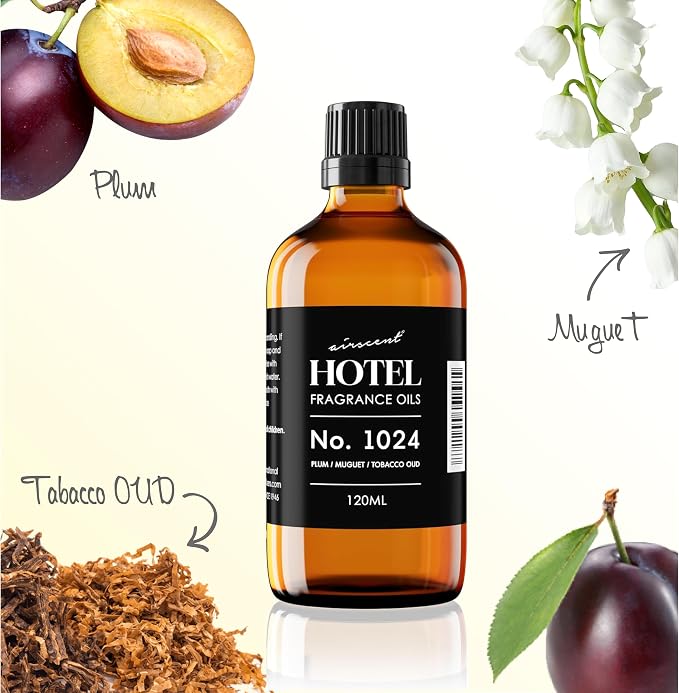 AirScent Hotel Diffuser Oil No. 1024 Inspired by JW M. Hotel - 120 ml | Plum Muguet Tobacco Oud - Hotel Scent Dupe - Fragrance Oil for Ultrasonic and Waterless Diffusers and Crafting - 4 fl oz