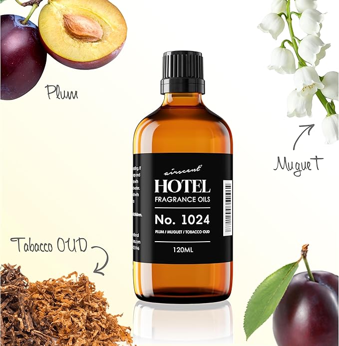 AirScent Hotel Diffuser Oil No. 1024 Inspired by the JW M Hotel - 500 ml | Plum Muguet Tobacco Oud - Premium Fragrance Oil for Ultrasonic and Waterless Diffusers and Crafting - 16.9 fl oz