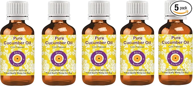dève herbes Pure Cucumber Oil (Cucumis sativus) Cold Pressed (Pack of Five) 100ml X 5 (16.9 oz)