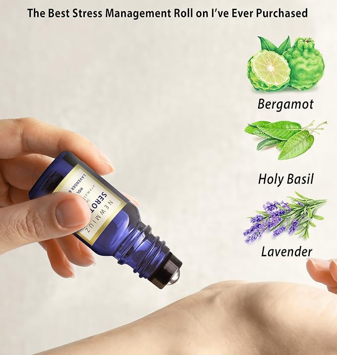 Calming Roll On Essential Oil Blend Anti Stress Roller Lavender Bergamot Holy Basil Destress Relief Gifts for Women Perfect Stocking Stuffers NEW MIUZ
