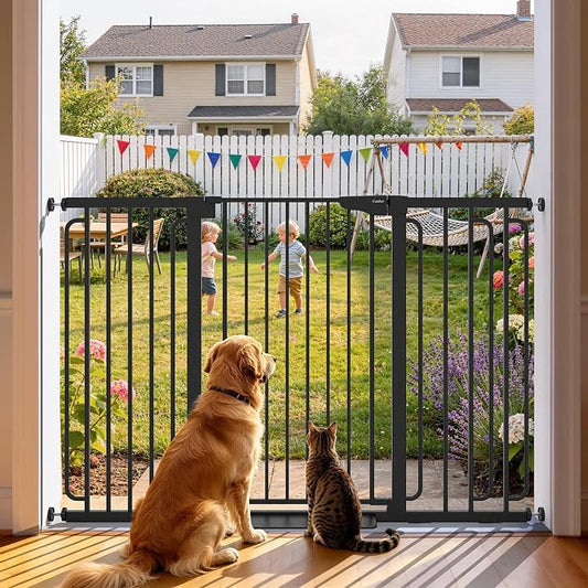 Cumbor 36" Extra Tall Baby Gate for Stairs, 30.4-56.8" Extra Wide Dog Gate Indoor, Dual Lock & Self-Closing Child Gate for Doorways, Hallways & Large Opening, Safety Baby Proofing for the House, Black