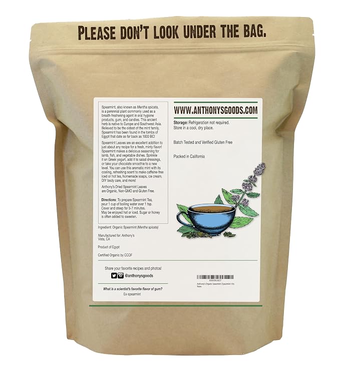 Anthony's Organic Dried Spearmint Leaves, 1 lb, Gluten Free, Non GMO, Cut and Sifted (Pack of 2)