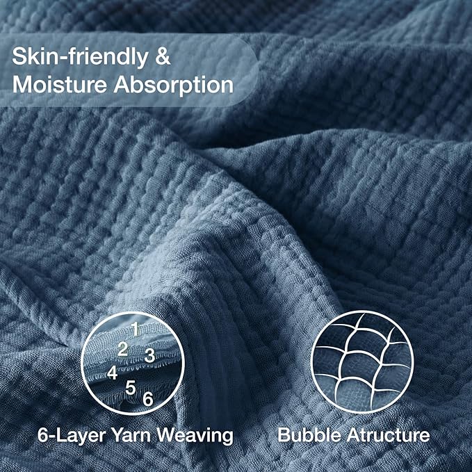 100% Cotton Muslin Blanket 40" x 40", Breathable and Lightweight Cotton Throw Blankets, Soft Cooling Summer Gauze Blanket for All Season, Blue