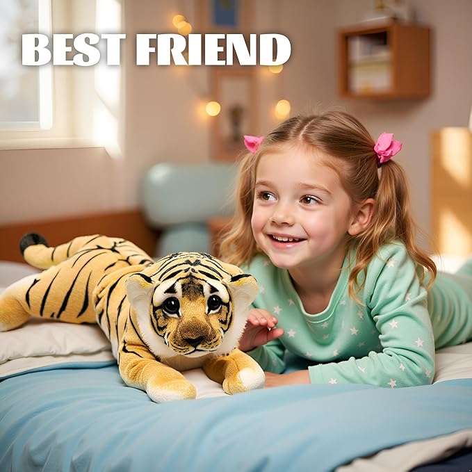 Tiger Stuffed Animal 16" Giant Stuffed Tiger Plush Jungle Stuffed Animal Soft Plush Tiger Stuffy Simulation Cute Plushie Toys Realistic Deocr Birthday Valentine's Gifts for Kids Boys