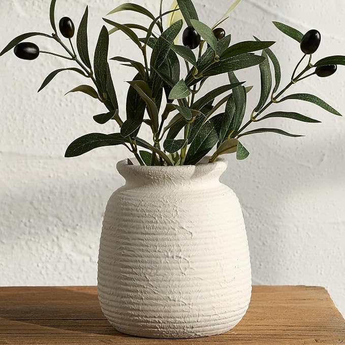 Ceramic Flower Vase, Small Rustic Farmhouse Vases Home Decor, Short Pottery Decorative Pampas Vase for Table Living Room Entryway Mantel Bookshelf Bedroom Bathroom Kitchen - 6" W