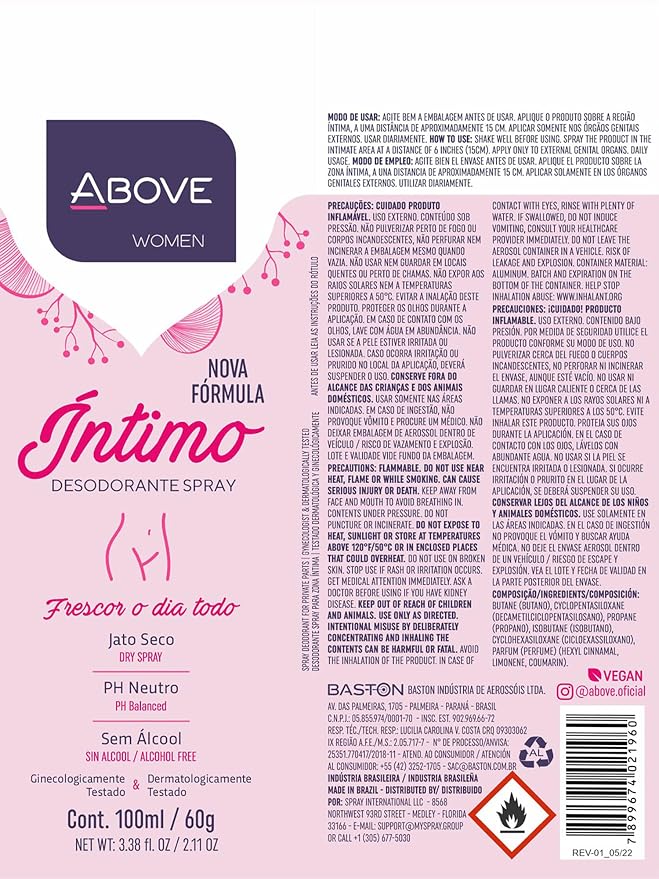ABOVE Intimo Deodorant Spray, 2.11 oz - pH Balanced - Feminine Deodorant Spray - Benzene-Free and Alcohol-Free - Dry Spray - Vegan and Cruelty-Free