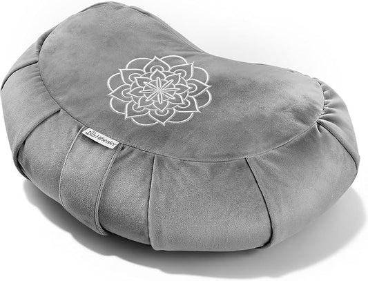 Hihealer Premium Crescent Meditation Cushion, Ergonomic Buckwheat Hull Floor Pillow for Adults, Comfortable Yoga Bolster for Meditation & Floor Sitting (Grey)