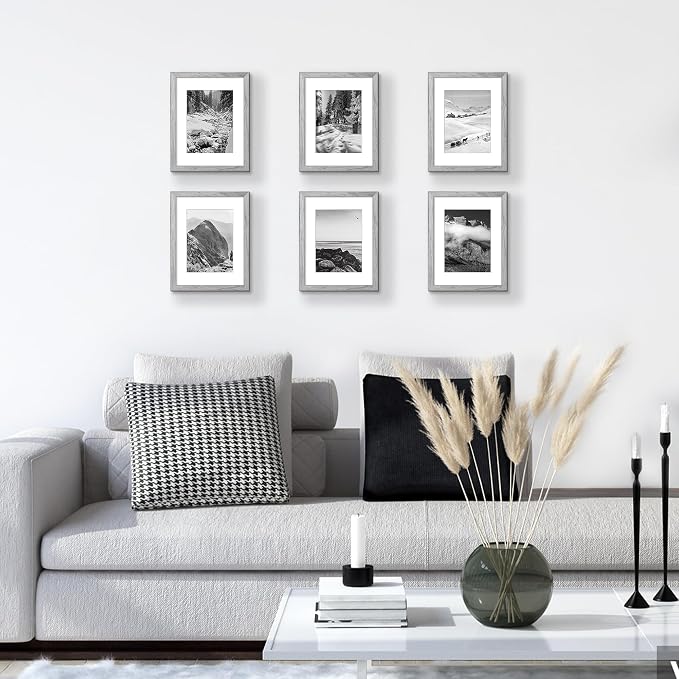 upsimples 8.5x11 Picture Frame, Display Pictures 6x8 with Mat or 8.5x11 Without Mat, Wall Hanging Photo Frame, Gray, 1 Pack