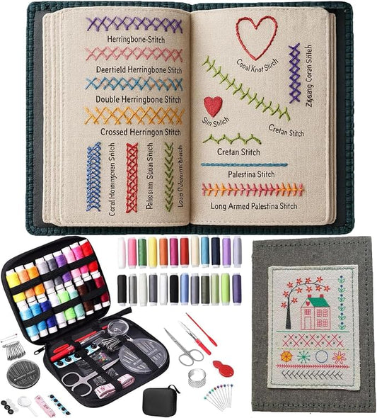 KOPOAO 2026 Upgraded Embroidery Stitch Book Kit, 106 Patterns with Tools & Tutorials, 86 PCS Beginner Embroidery Kit, Portable All-in-One Hand Embroidery Book for Adults & DIY Craft Lovers