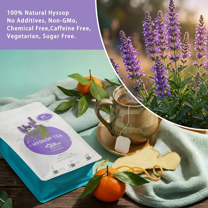 Samcci - Hyssop Tea, 40 Teabags, 1.5g/bag - Premium Hyssop Tea bags - No Additives - No Preservatives - Support Digestion & Promote Relaxation