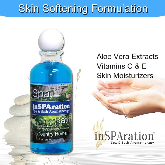 inSPAration Spa and Bath Aromatherapy 113X Spa Liquid, 9-Ounce, Country Herbal, Blue