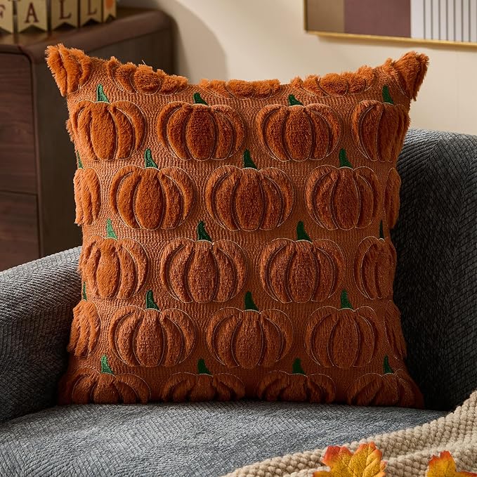 DFXSZ Fall Pillow Covers 20x20 2Pcs Rust Green Yellow Pumpkin Fall Decorations