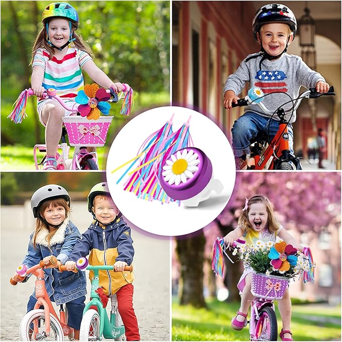 kortes 1 Pack Kids Bike Bell and 2 Pack Kids Bike Streamers for Children's Bike Accessories (Pink, Red,& Blue)