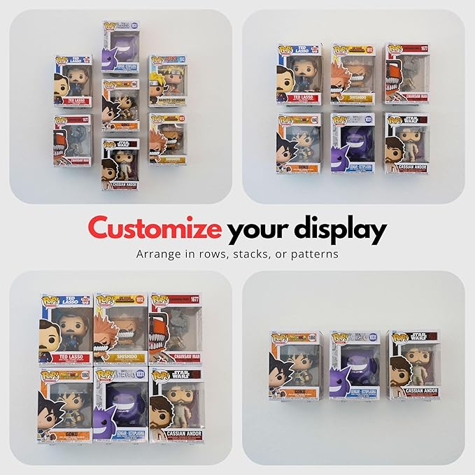 Modern JP Adhesive Display Shelf for Funko Pop Boxes (8-Pack) – Clean Mount for Funko Pop Display – Easy Adhesive Install – Box-Safe, No-Drill Setup – Black