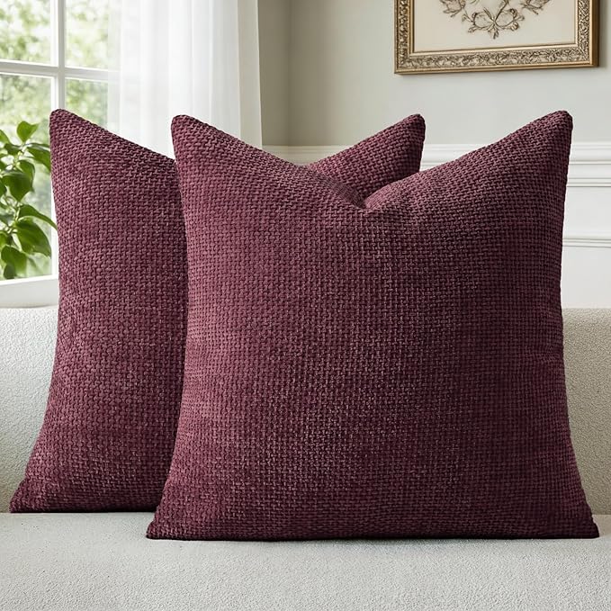 a moment Christmas Wine Red Chenille Throw Pillow Covers 18x18 Inch Pack of 2 Modern Decorative Throw Pillow Covers Farmhouse Cross Covers Home Decor for Sofa Bedroom Living Room