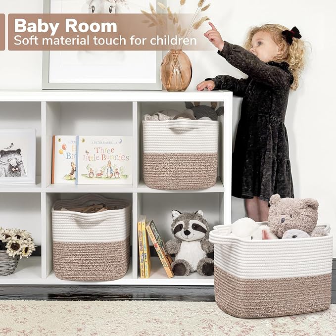 Goodpick Woven Storage Basket for Shelves, 13" x 10" x 9", Brown | Stylish Gift Basket for Home Decor, Cotton Rope Baskets for Toys, Books & Towels, Nursery & Bedroom Closet Organization