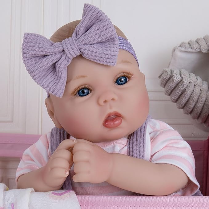 Milidool Lifelike Reborn Baby Dolls Girl-18 inch Realistic Newborn Baby Dolls, Soft Cloth Weighted Body with Feeding Toy, Gift for Kids Ages 3+
