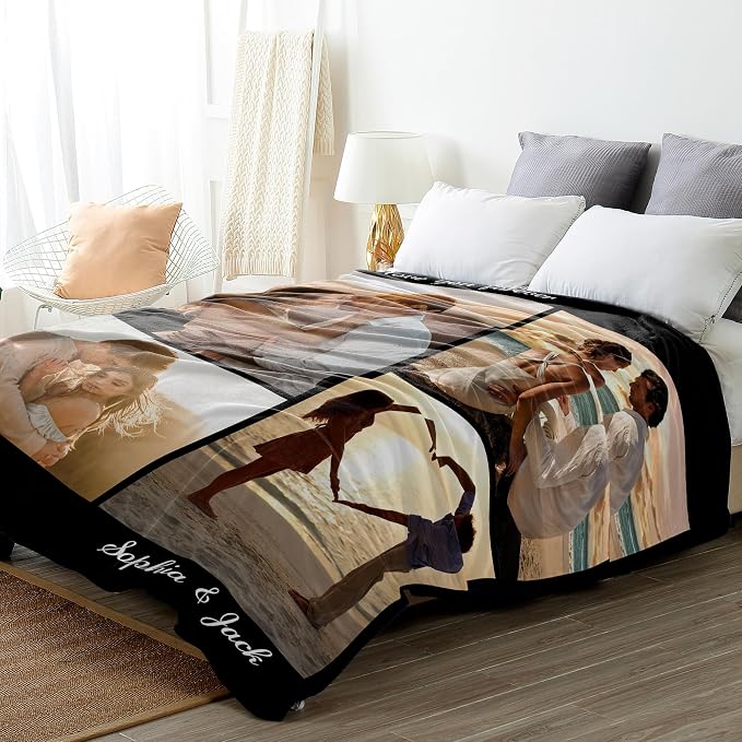 SHIPS NEXT DAY Custom Blanket with Picture Text Personalized Throws Blanket with Photos Customize Blanket Customizable Blankets Customized Gifts for Mom Dad Couple Girlfriend Boyfriend Wife Husband