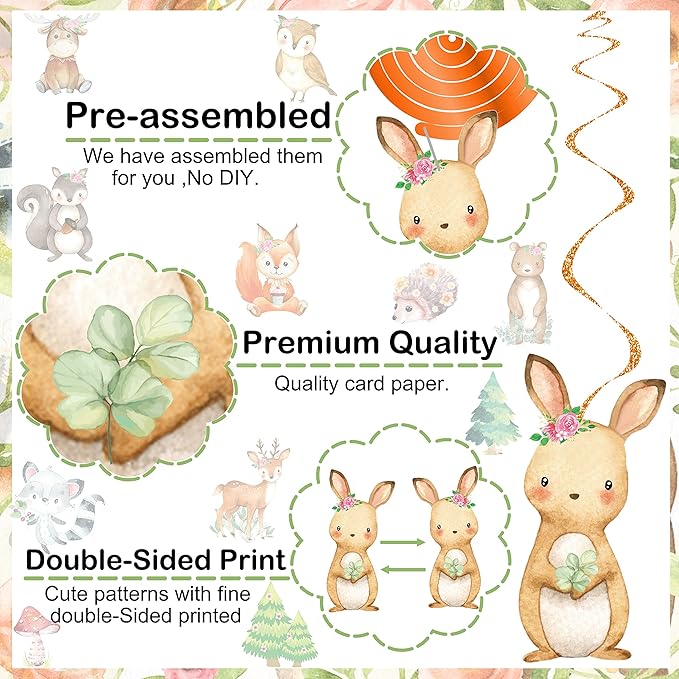 Woodland Party Decorations 20pcs Woodland Animals Hanging Swirls Forest Animals Foil Ceiling Decorations for Woodland Theme Birthday Party Baby Shower Supplies