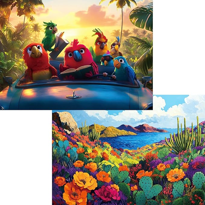 1000 Piece Jigsaw Puzzle for Adults, 2 Pack Parrot and Flower Theme, Tropical Bird Puzzles,Challenging Puzzles for Game Night, Perfect for Gift Giving