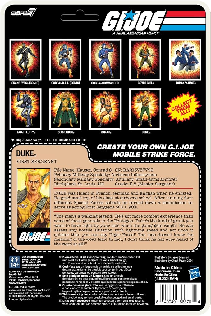 Super7 Reaction+ G.I. Joe Duke (Cartoon) - 3.75" G.I. Joe Action Figure with Accessories Classic Cartoon Collectibles and Retro Toys