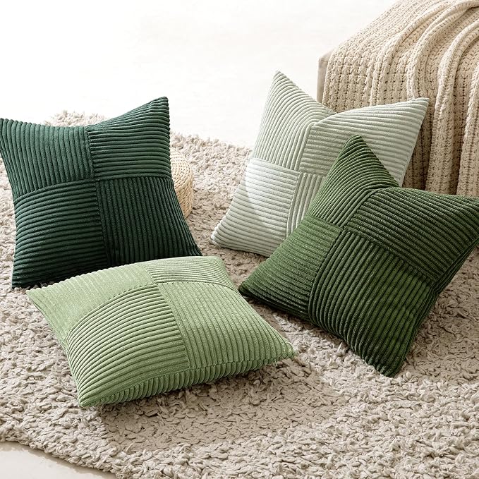 MIULEE Spring Green Decorative Throw Pillow Covers 22x22 Inch Set of 4 Boho Farmhouse Cushion Covers Mordern Nordic Pillow Cases Soft Corduroy Gradient Home Decor for Couch Sofa Living Room Bed