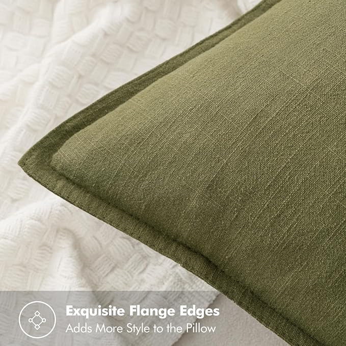 MIULEE Decorative Linen Pillow Covers 18x18 Inch Green | Boho Farmhouse Neutral Couch Throw Pillows for Bed, Pack of 2 Accent Modern Pillowcases, Sofa Livingroom Home Decor