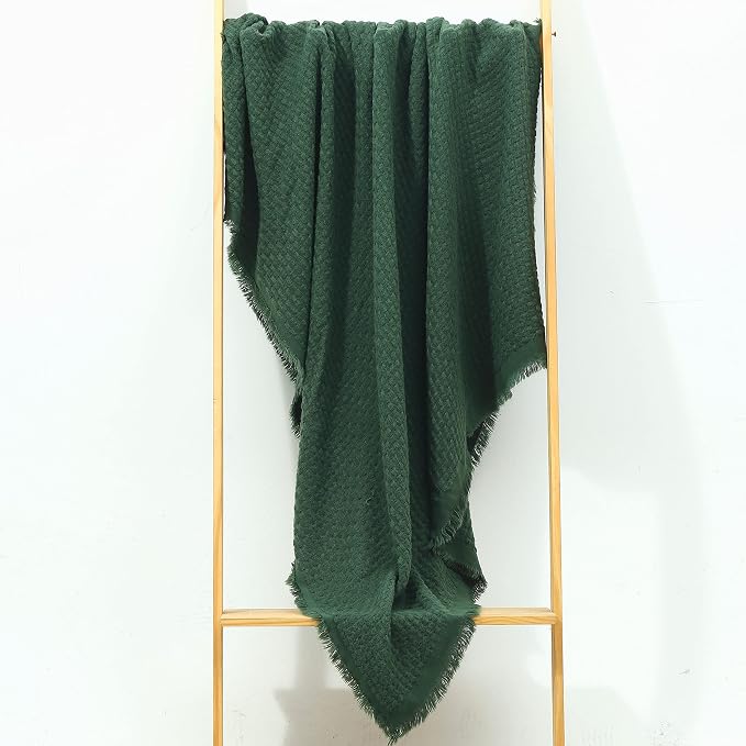 CREVENT Farmhouse Boho Knitted Throw Blanket for Couch Sofa Chair Bed Home Decoration, Soft Warm Cozy Light Weight for Spring Summer Fall (50''X60'' Christmas Green)