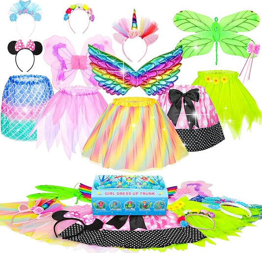 Jeowoqao Little Girl Dress Up Costumes Pretend Play Costumes Princess Role Play 13pc Mermaid Fairy Costume for Toddler Age 3 4 5 6 Years