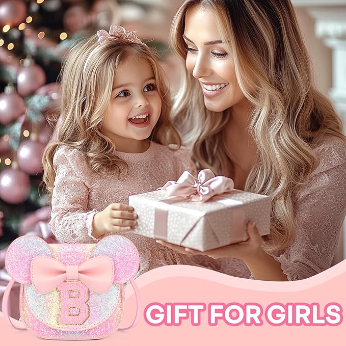 mibasies Toddler Purse Girl Gifts: Girls Birthday Gifts for 3-8 - Toys for Ages 2-4 Girls Mouse Ears Purse, Glitter Rainbow, Letter B