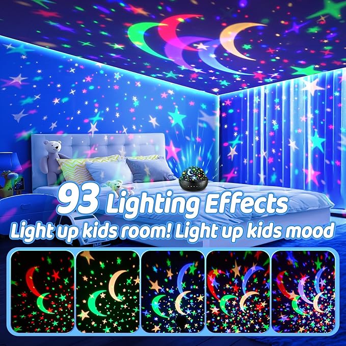 【Gift Box】 Kids Night Light Projector, 【3 Films & 93 Colors】 3 Year Old Boy Toys, [5 Brightness & Remote Control] 3 Year Old Boy Birthday Gift, Rotate Christmas Gifts for Kids Gifts