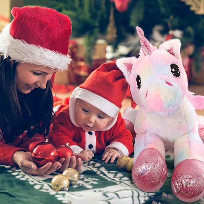 Tezituor 32in Giant Unicorn Plush Toys,Cute Rainbow Pink Unicorn Stuffed Animals,Unicorn Birthday Decorations for Girls,Big Unicorns Gifts for Children