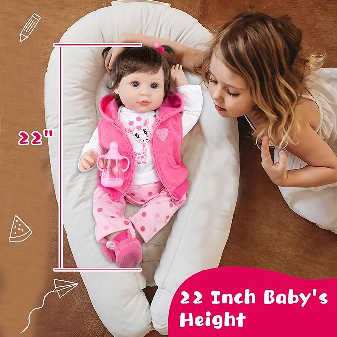 Milidool Lifelike Reborn Baby Dolls Girl, Realistic Silicone Baby Doll Real 22 inch Weighted Soft Body Newborn Girl Doll with Feeding Toy Accessories Gift Set