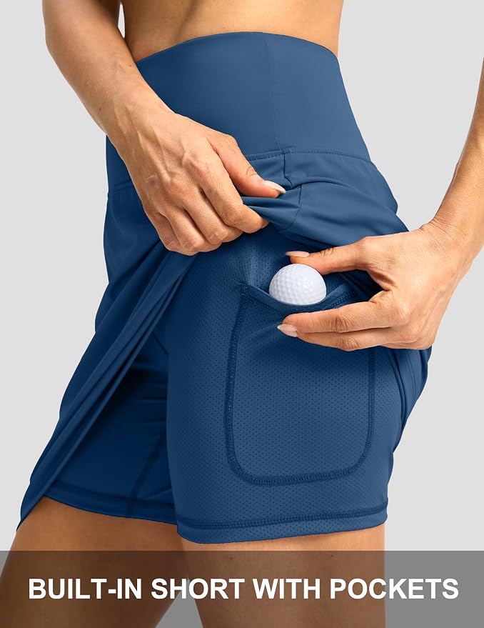 G Gradual 19" Skorts for Woman with Pockets High Waist Golf Skirt | Lightweight, Stretchy, Breathable, Tummy Control, Built-in Shorts, Athletic, Tennis, Pickleball, Casual Summer