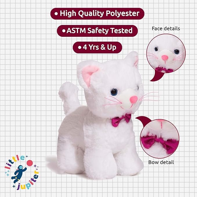 Little Jupiter Plush Pet Set with Purse - Stuffed Cat Plush Pet Carrier Set w/Reversible Sequins & Charm - (White Cat)