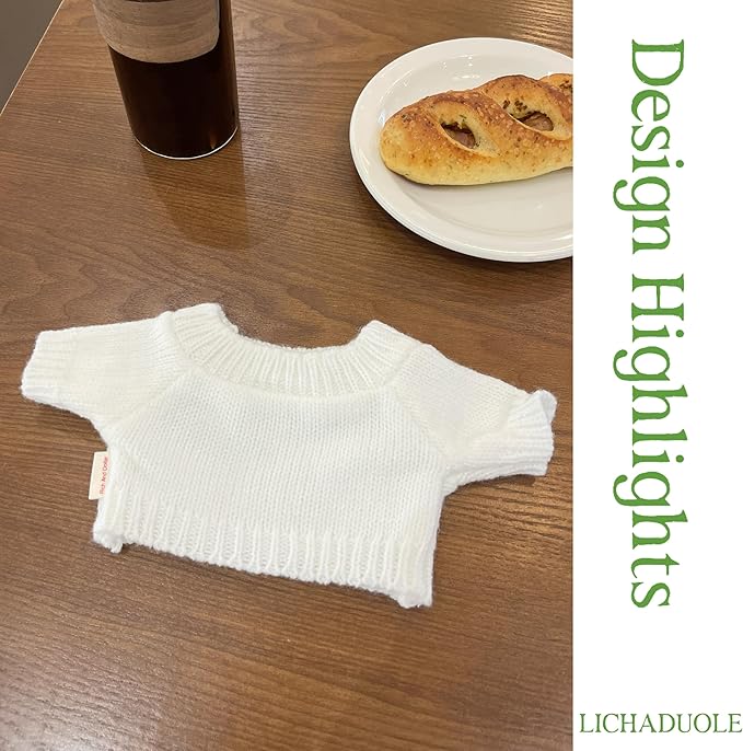 9-12''/30cm Stuffed Animals Clothes White Knit Sweater & Scarf Set for Bashful Bunny and Teddybear（NO Doll） (Yellow)
