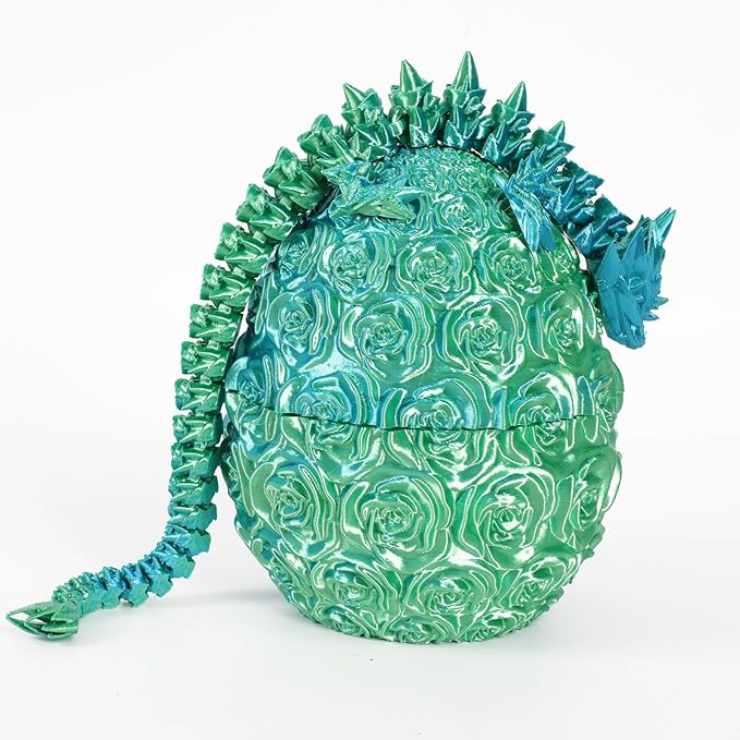 Pigmiss 3D Printed Dragon,3D Dragon Eggs with Dragon Inside,Dragon Fidget Toy for Adult,Full Articulated Dragon Crystal Dragon Easter Eggs Decoration for Gift (Rose-Bule Green)