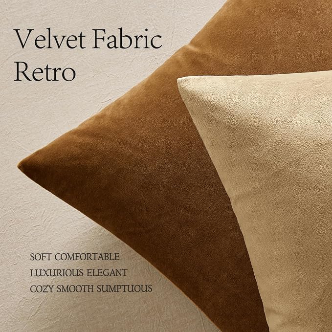 MIULEE Velvet Throw Pillow Covers 20x20 Inch Pack of 2 Golden Brown | Soft Solid Decorative Pillow Covers, Modern Luxury Home Decor, for Couch Chair Sofa Bedroom Livingroom
