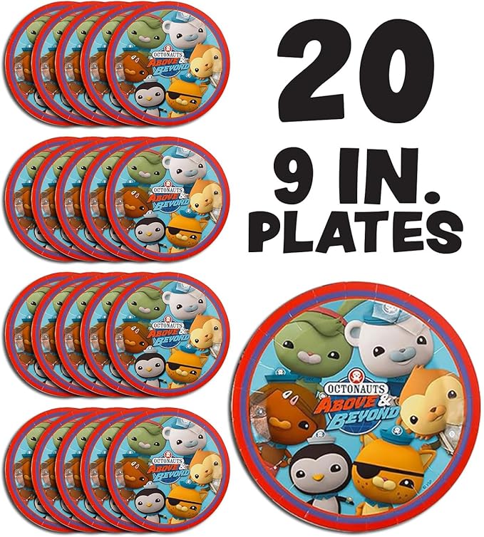 Mighty Mojo Octonauts Party Supplies: Set of 20 Colorful 9-Inch Paper Plates - Perfect for Birthday Celebrations, Kids' Events, Ocean-Themed Parties, Disposable Tableware