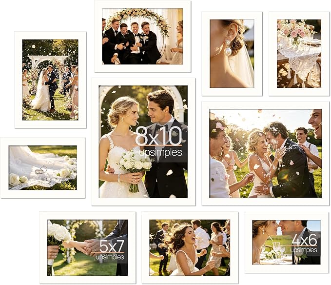 upsimples 10 Pack Picture Frames Collage Wall Decor for Mounting or Tabletop Display, Photo Gallery Frame Set for Family, Multi Sizes Including 8x10, 5x7, 4x6, White | Multi Picture Frames Collage Wall Decor, Gallery Wall Frame Set, Gift For Christmas,...