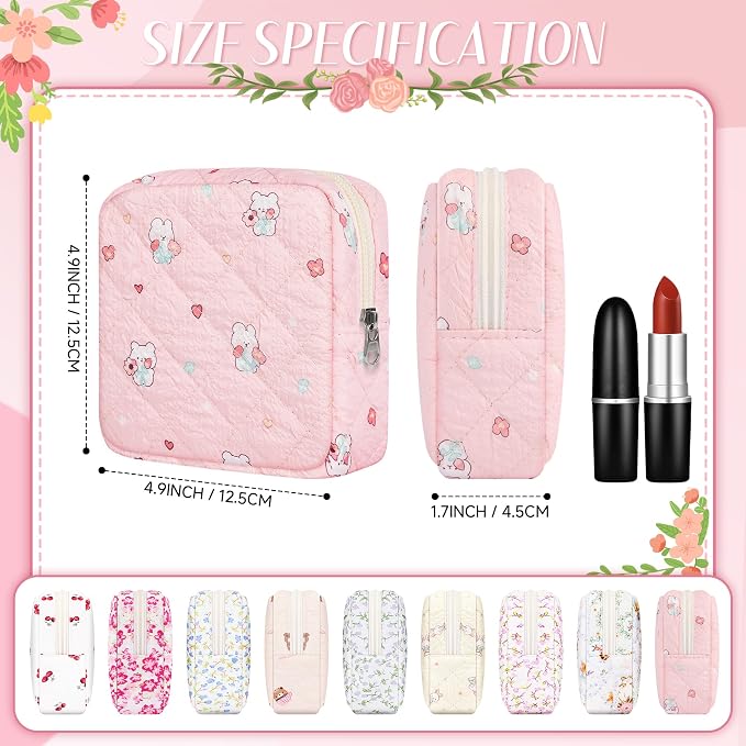 Likesing Quilted Period Bag, Period Pouches for Teen Girls Womens, Portable Floral Print Sanitary Napkin Storage Bag Feminine Emergency Tampon Pad Pouch(Pink Rabbit)