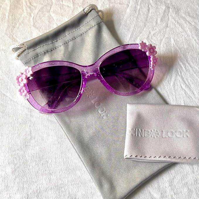 XINB LOOK Kids Sunglasses Girls, Cute Flower Frame Cartoon UV Glasses, Toddler Sunglasses Party Favor for Ages 3-10 (Purple)