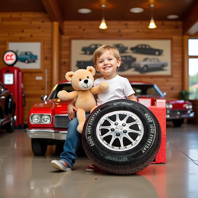 15.7 Inch Big Creative 3D Simulation Wheel Plush Pillow,Soft Car Tire Pillow Wheel Toy Outdoor Cushions for Car Owners,Clever Boy's and Girl's Room Decor