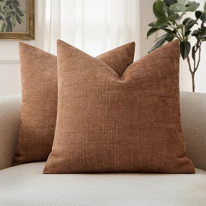 MIULEE Textured Chenille Throw Pillow Covers 20x20 Inch Pecan Brown | Pack of 2 Decorative Soft Throw Pillows, Solid Textured Cushion Covers, Modern Home Decor for Couch Sofa Bedroom Living Room
