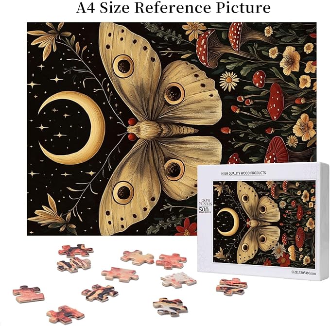 Cafemira 500 Pieces Jigsaw Puzzles for Adults,Golden Winged Moth & Floral Mystery Wall Decor,Great for Relaxation and Display,Every Piece is Unique,Exercise Hands on Skills and Thinking