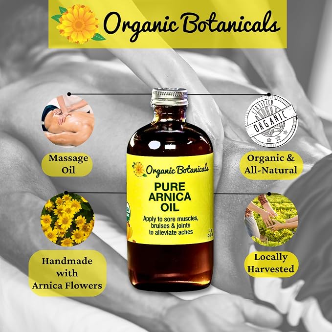 Arnica Oil - Pure Organic Muscle Discomfort Bottle - Arnica Montana Oil for Arthritis, Bruising & Swelling, Muscle, Joint Discomfort, and Sports Injuries, Arnica Massage Oil, 1 GAL